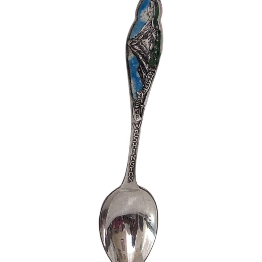 Washington Mt‎ Rainier Enamel Sterling Souvenir Spoon FJT Mining Pick & Shovel